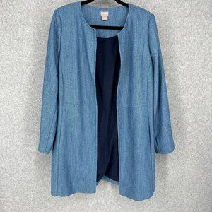 Chicos Womens Elongated Indigo Open Front Jacket Size M/8/10 Blue Office Classic